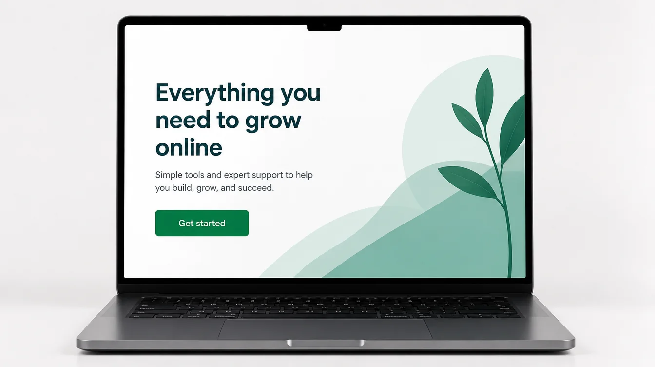 A homepage mockup with generous white space, one clear headline, and a single call to action button.
