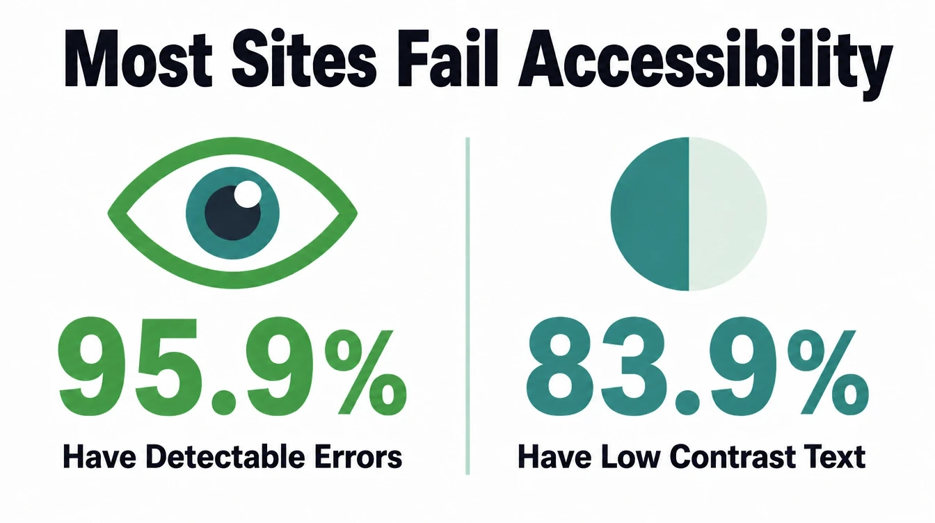 An infographic showing detected failures on 95.9% of home pages and low contrast on 83.9%.