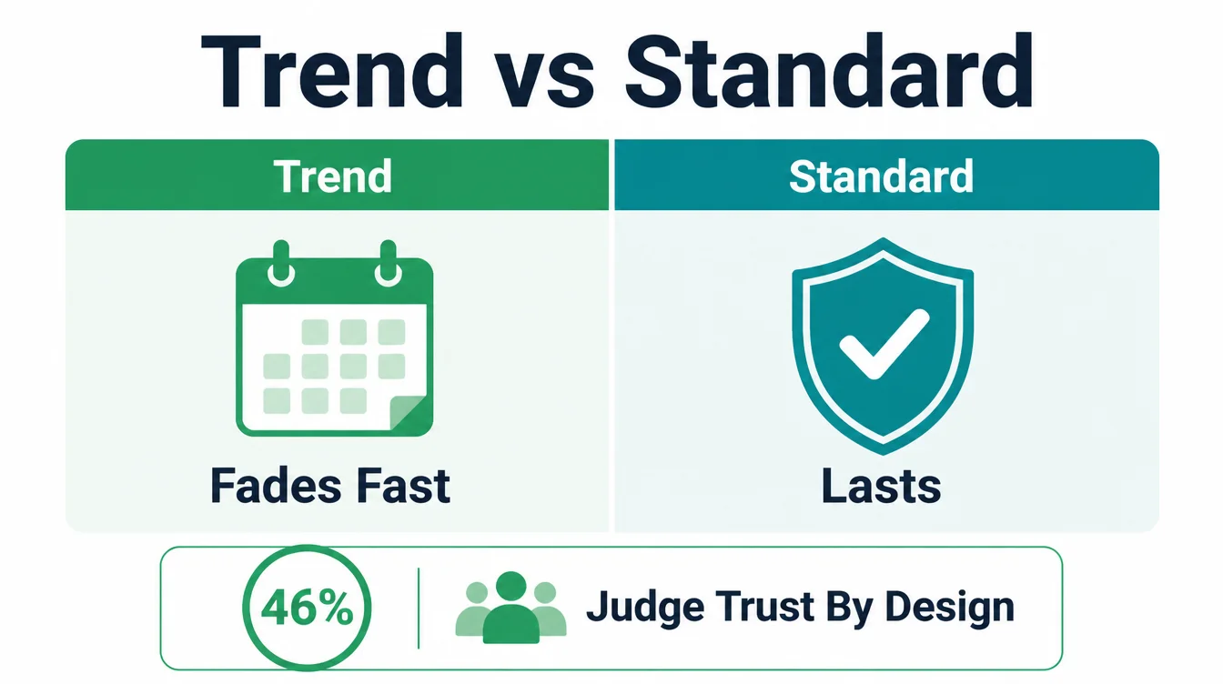 A comparison chart showing a trend that fades fast next to a design standard that lasts.