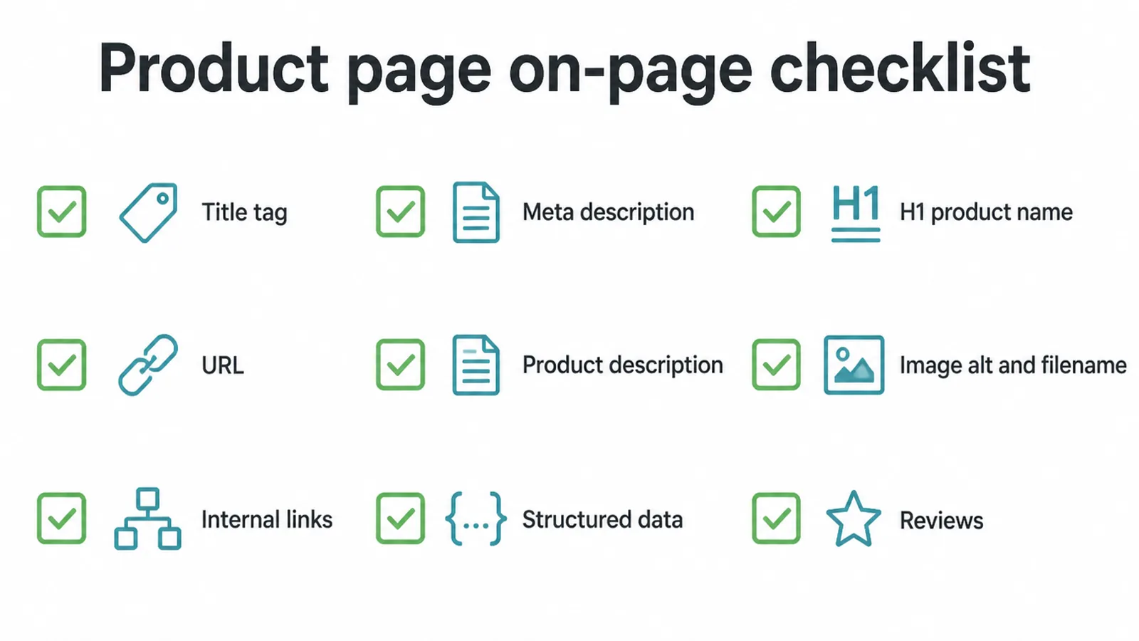 Checklist of the nine on-page elements to fix on a product page