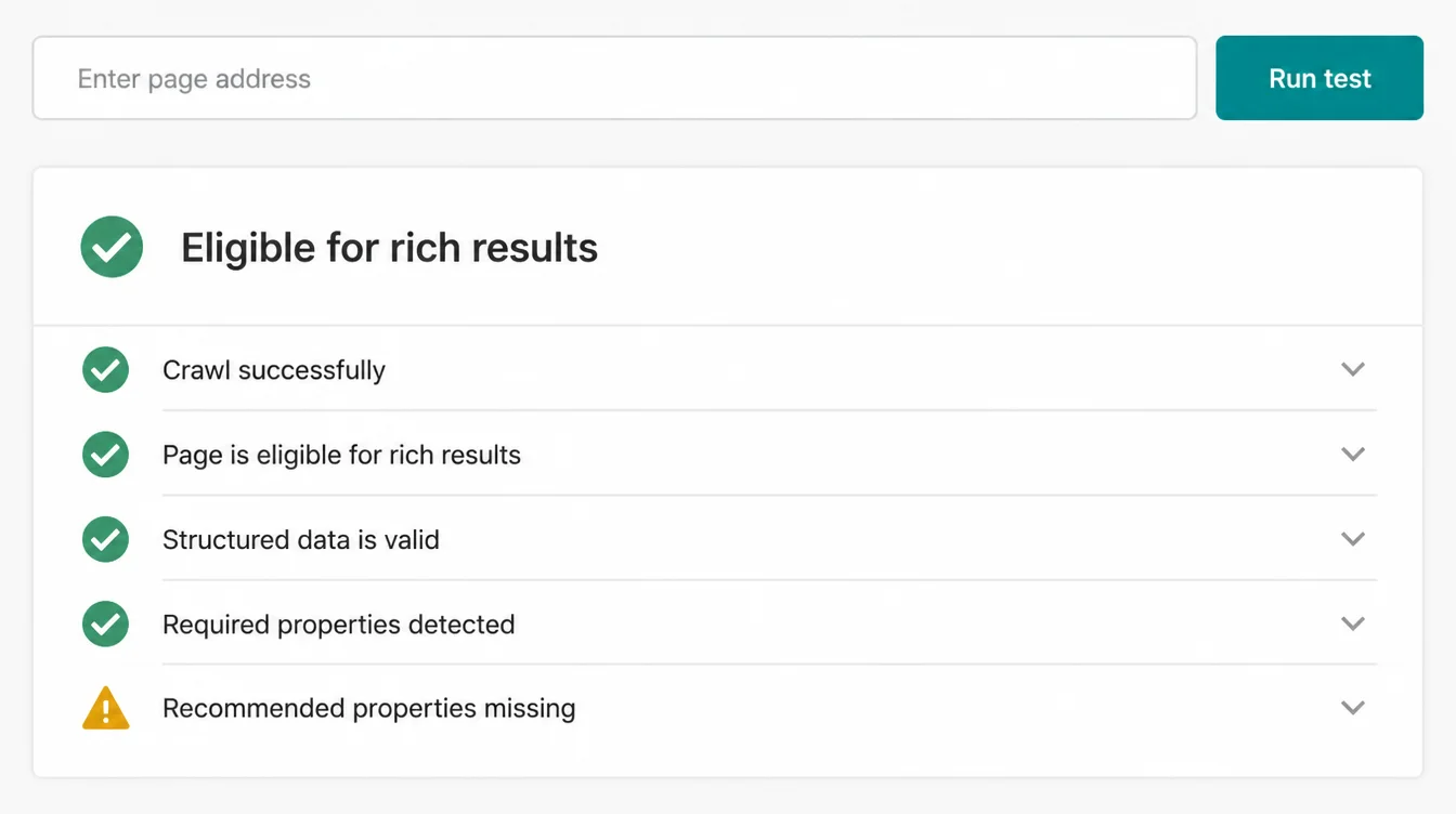 A schema testing tool interface showing a page address field, a run test button