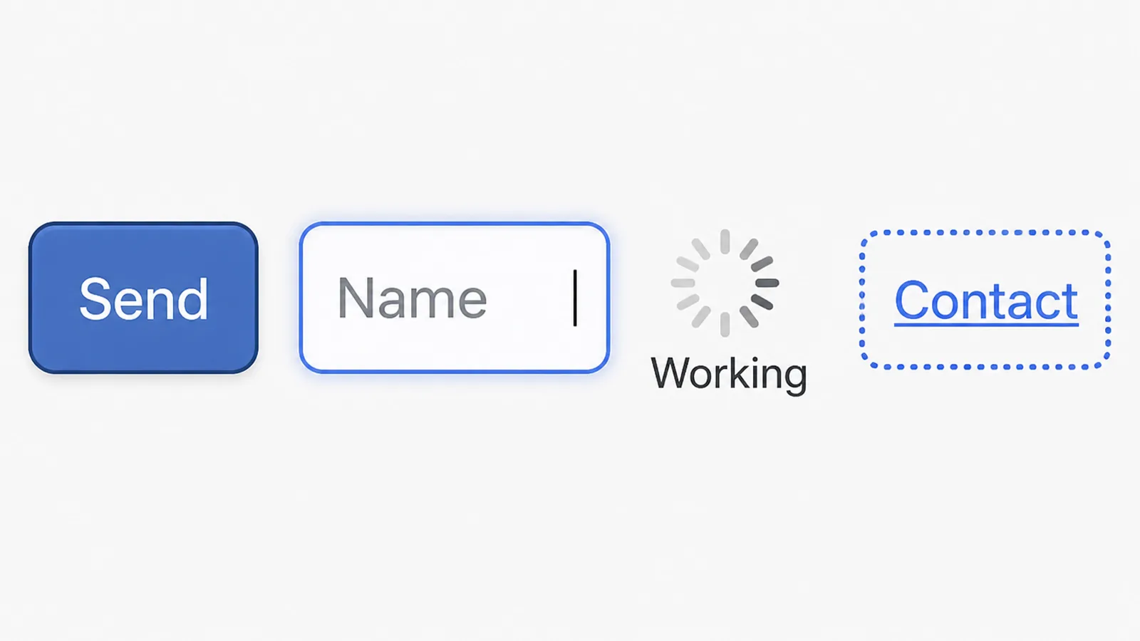 Four small interface states shown as a pressed button and an active field