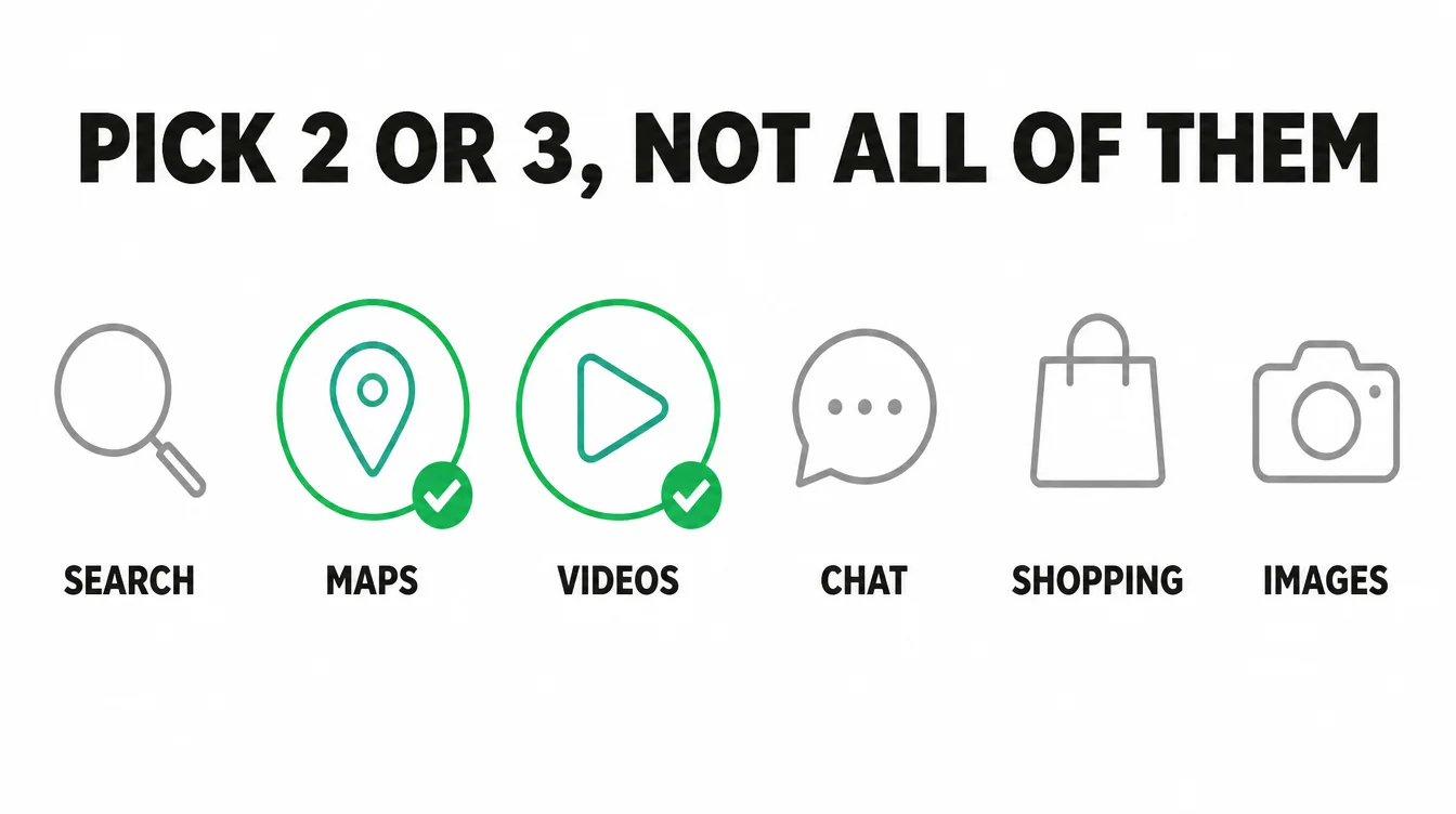 Six search surface icons in a row, with only two circled and checked to show picking two or three, not all of them.