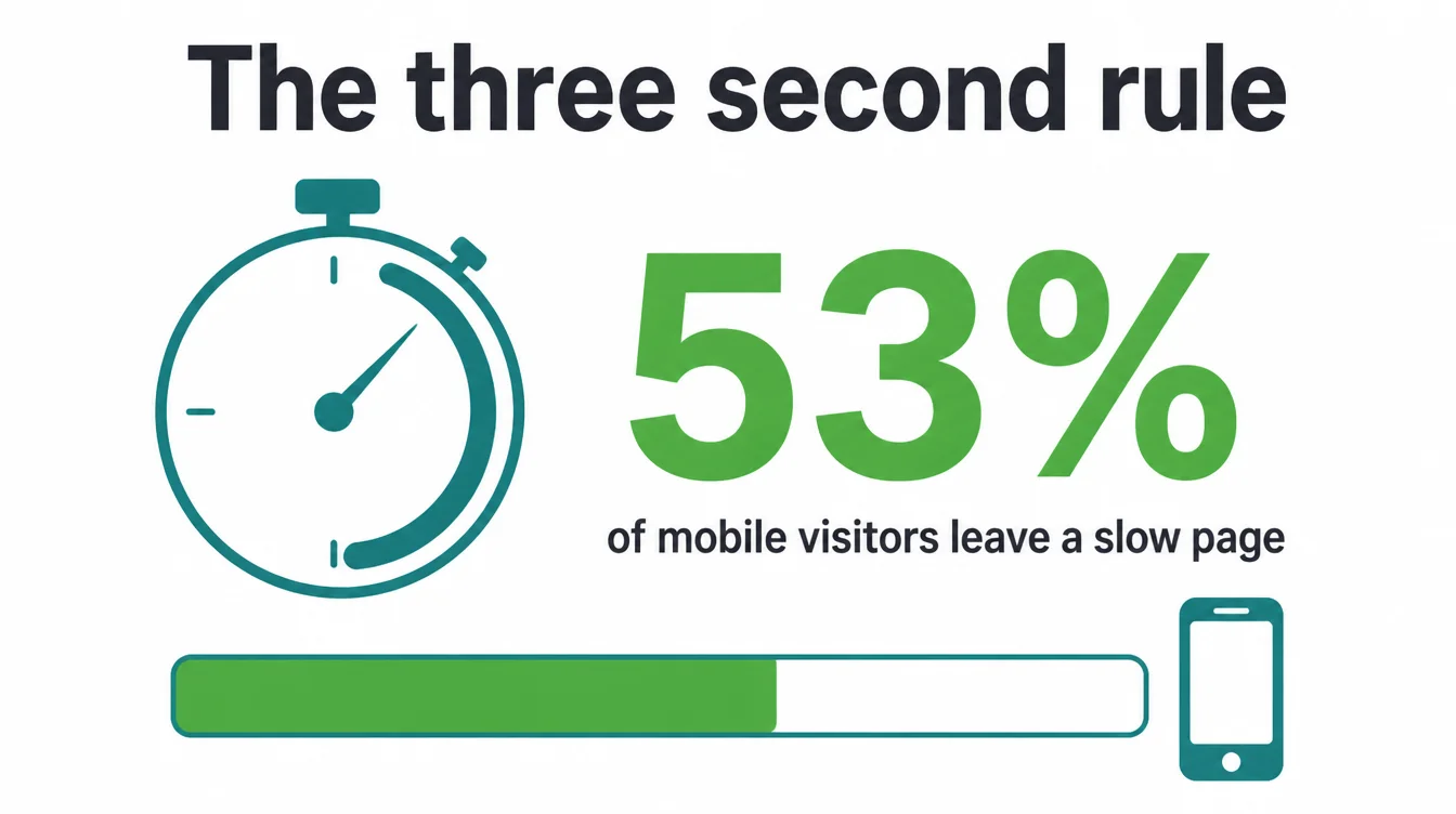 Infographic showing 53 percent of mobile visitors leave a page that loads too slowly.