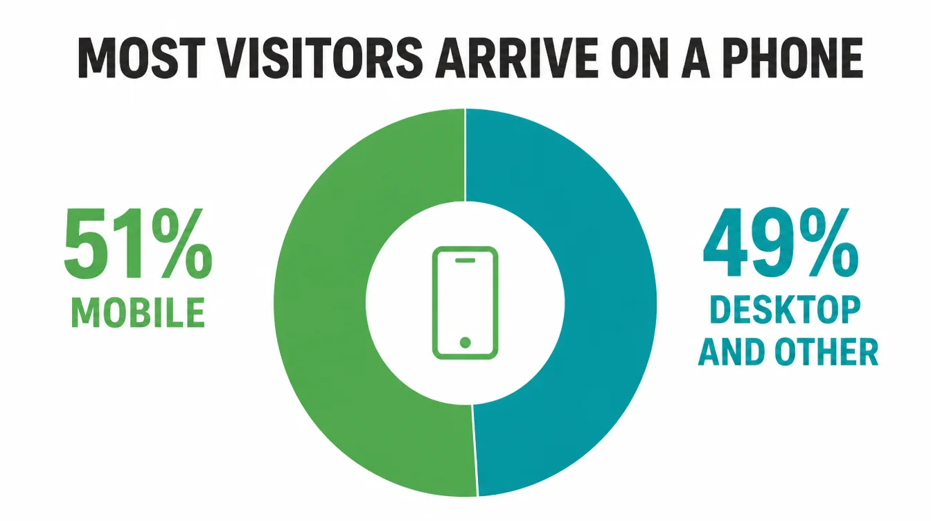 Donut chart showing mobile makes up 51 percent of website traffic versus 49 percent desktop and other.
