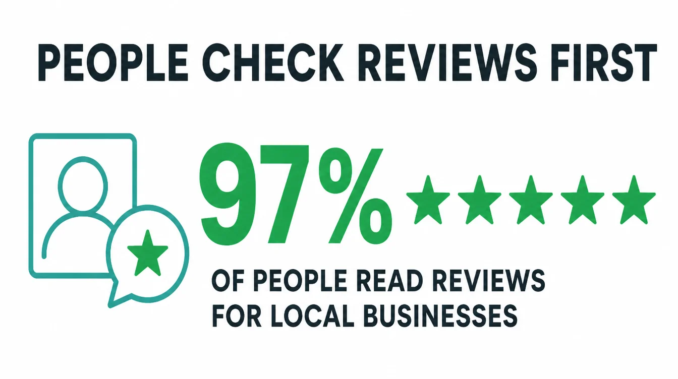 Infographic showing 97 percent of people read reviews for local businesses before choosing one.
