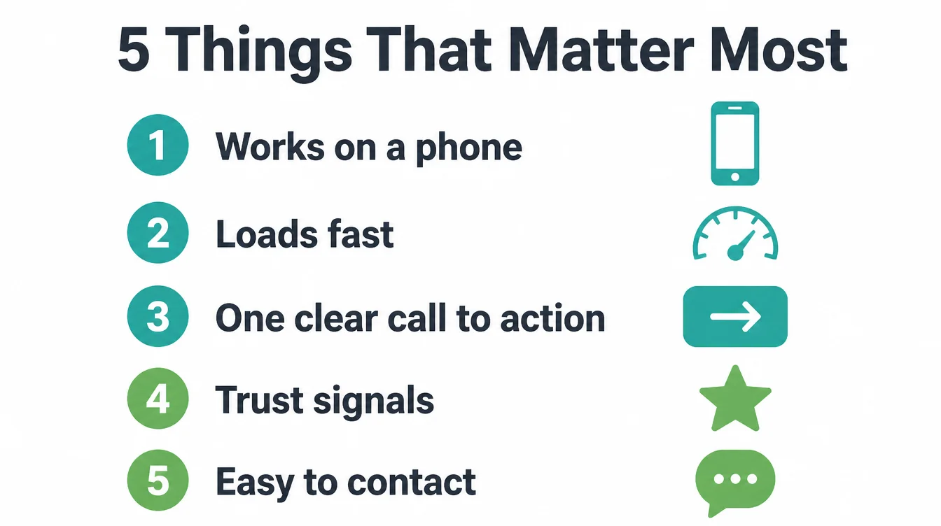 A ranked list of the five website priorities