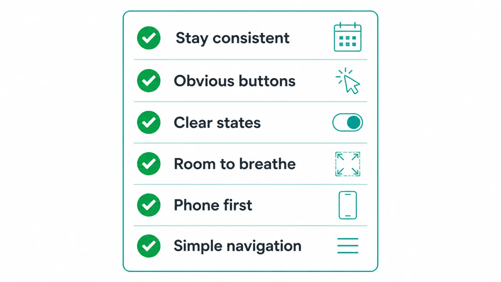 Checklist graphic of six habits for building a clear user interface