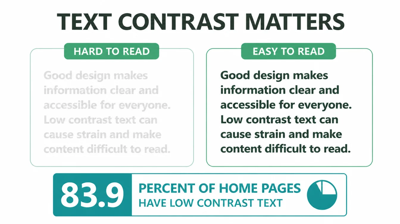 Side by side comparison of low contrast text that is hard to read and dark high contrast text that is easy to read.