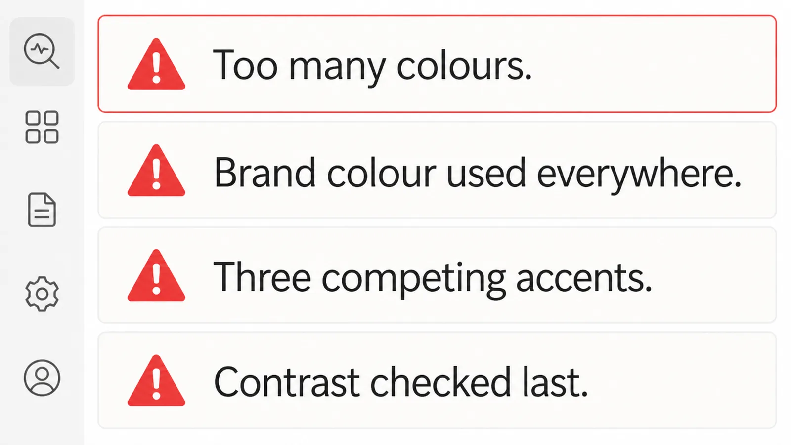 A diagnostics screen listing four palette faults, the first one outlined in red