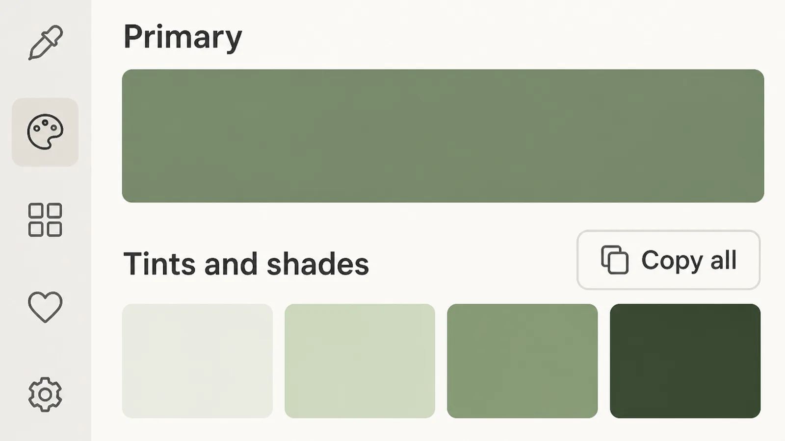 A colour tool showing one chosen swatch with lighter and darker steps generated