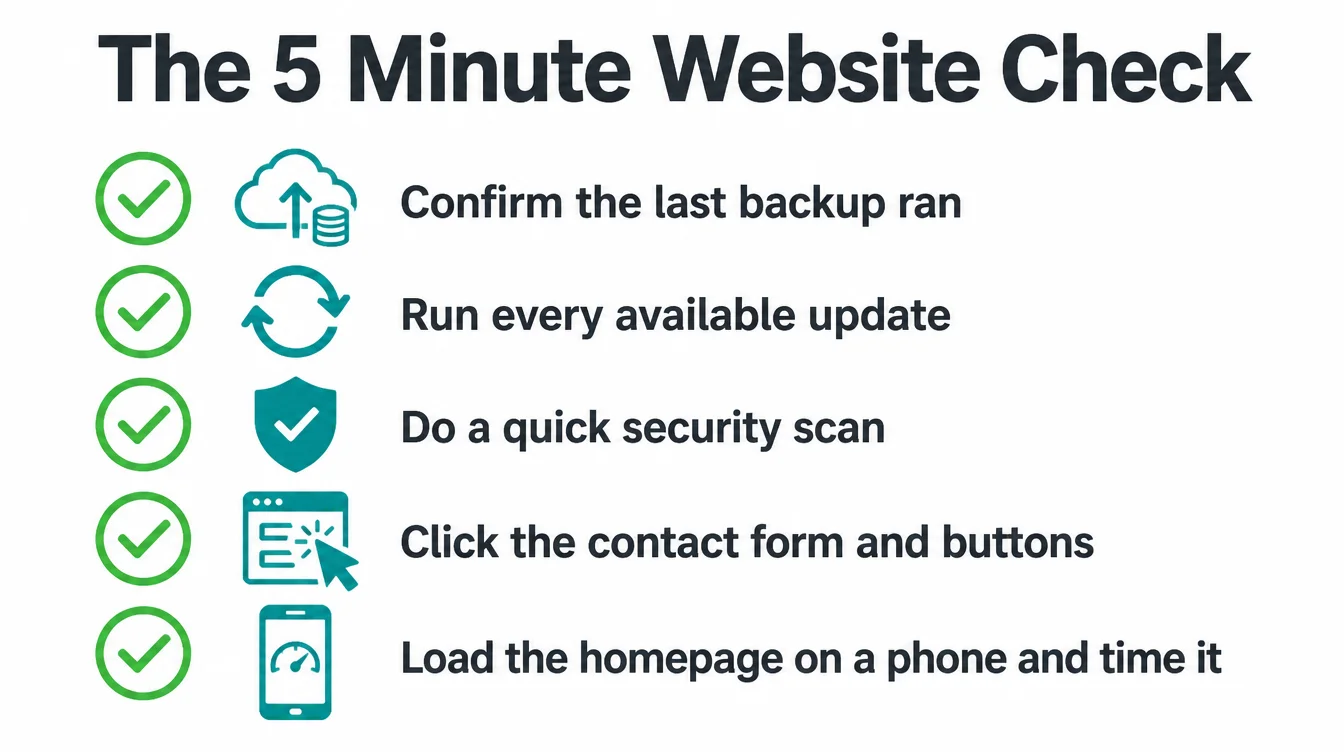 Five quick checklist items for a fast monthly website check.