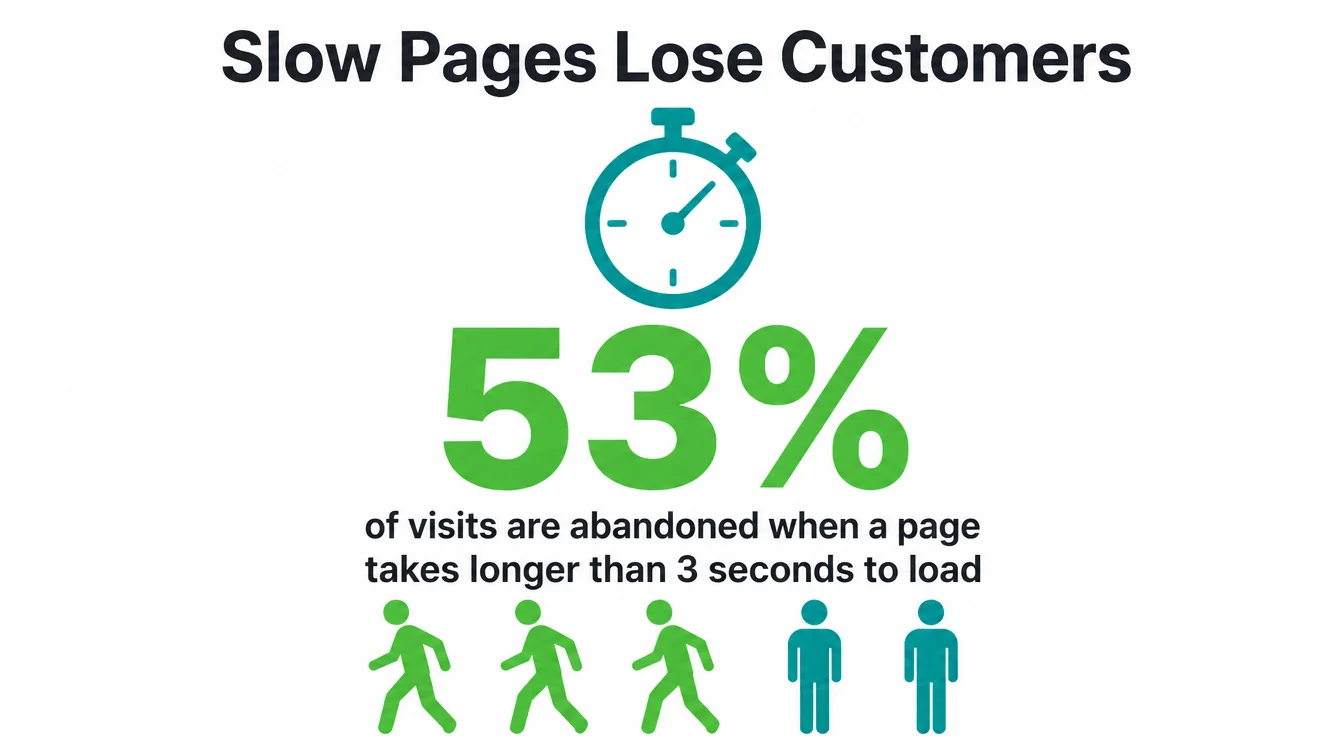 A stat showing over half of visits are abandoned when a page loads slowly.