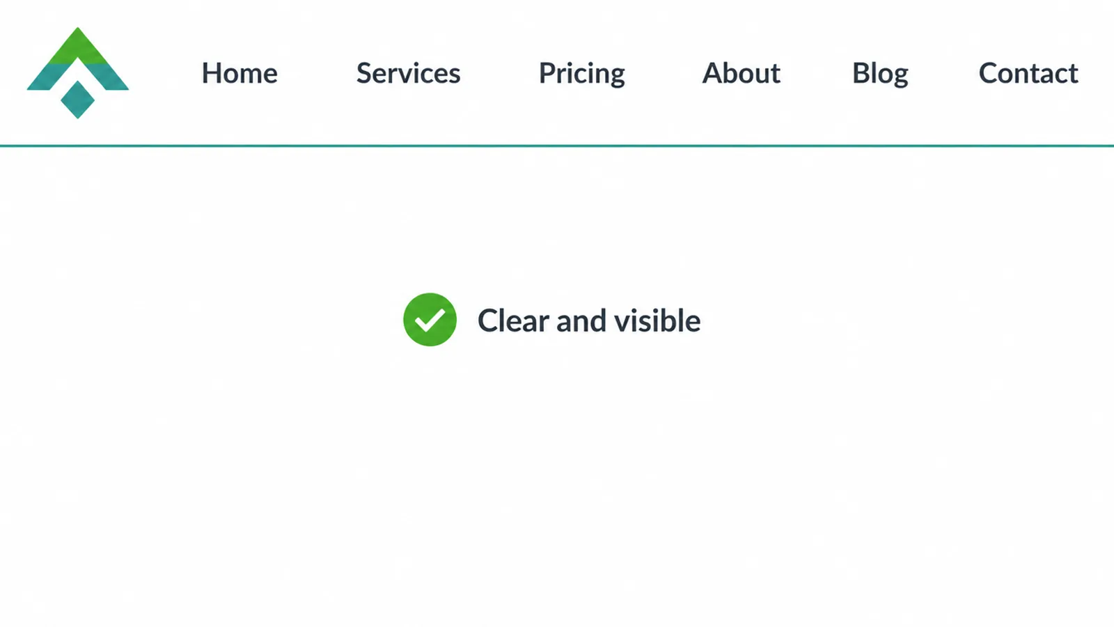 A website header with a visible menu bar and six plain, clear labels.
