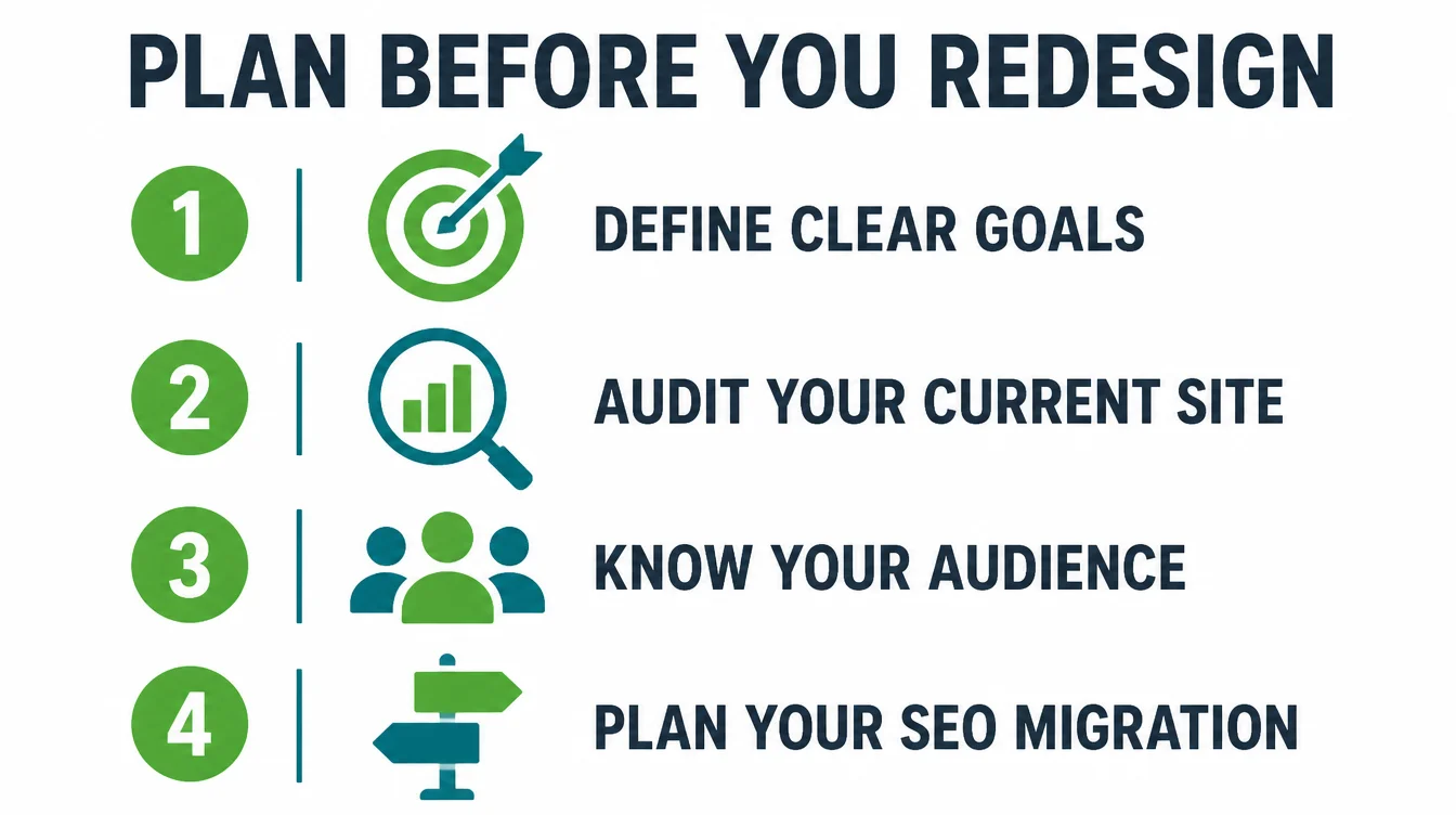 Four step checklist infographic for planning a website redesign