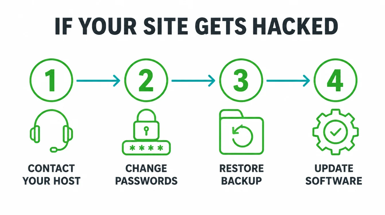 Four numbered steps for a hacked website