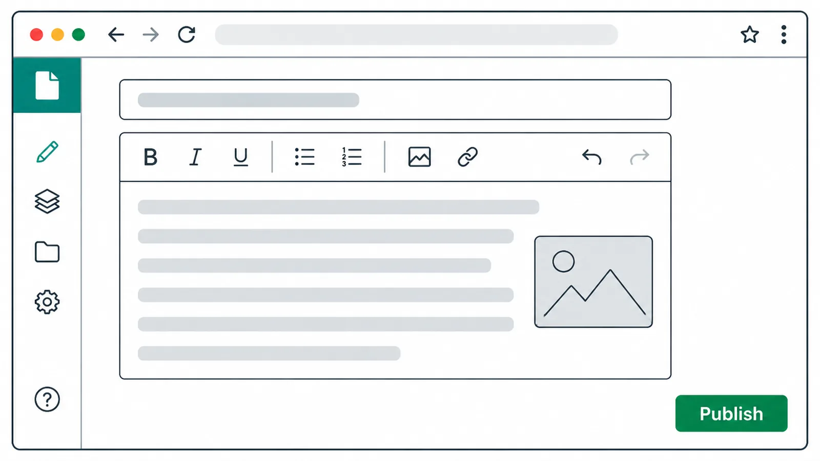 Generic content editor screen with a draft, image box, and publish button.