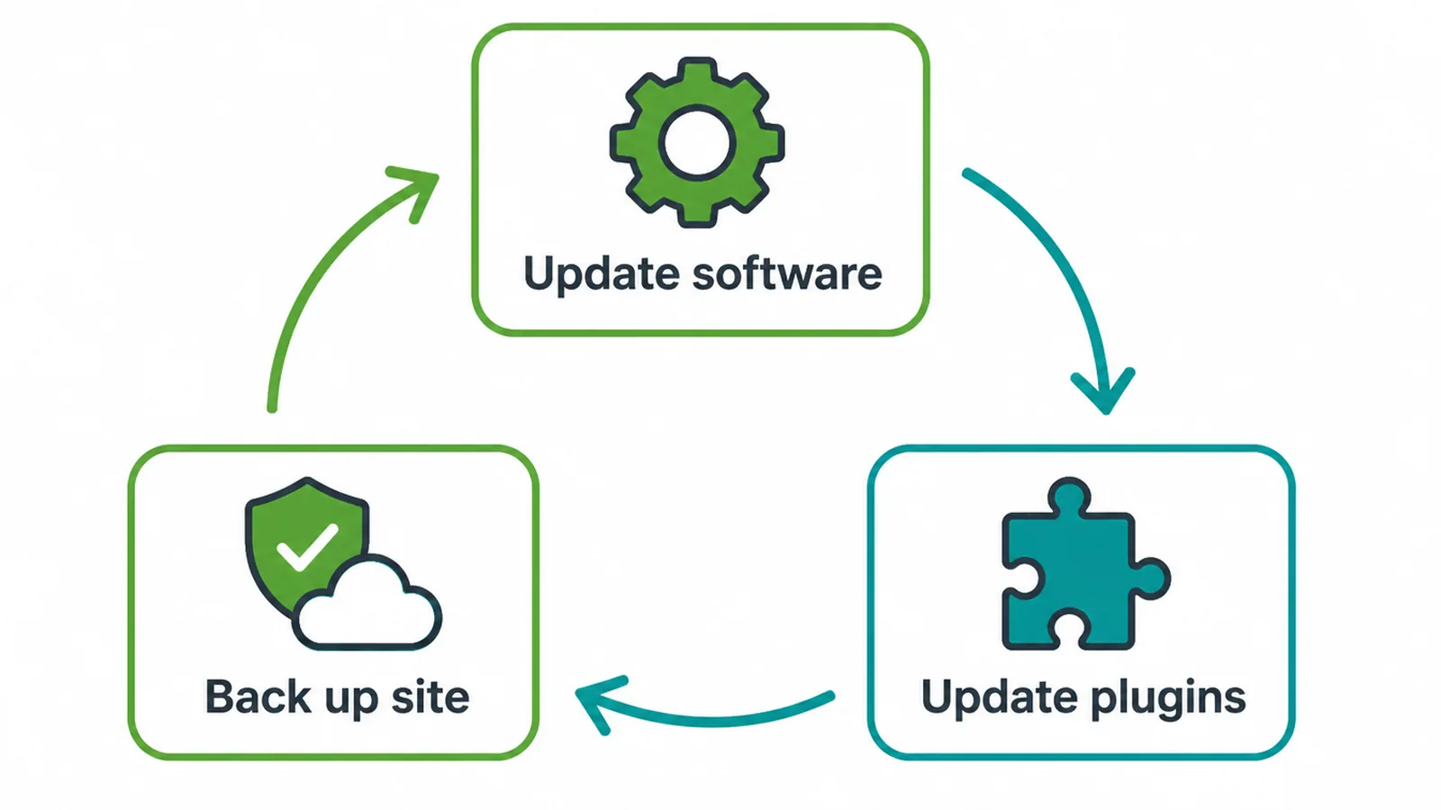 Cycle diagram: update software, update plugins, back up your site.