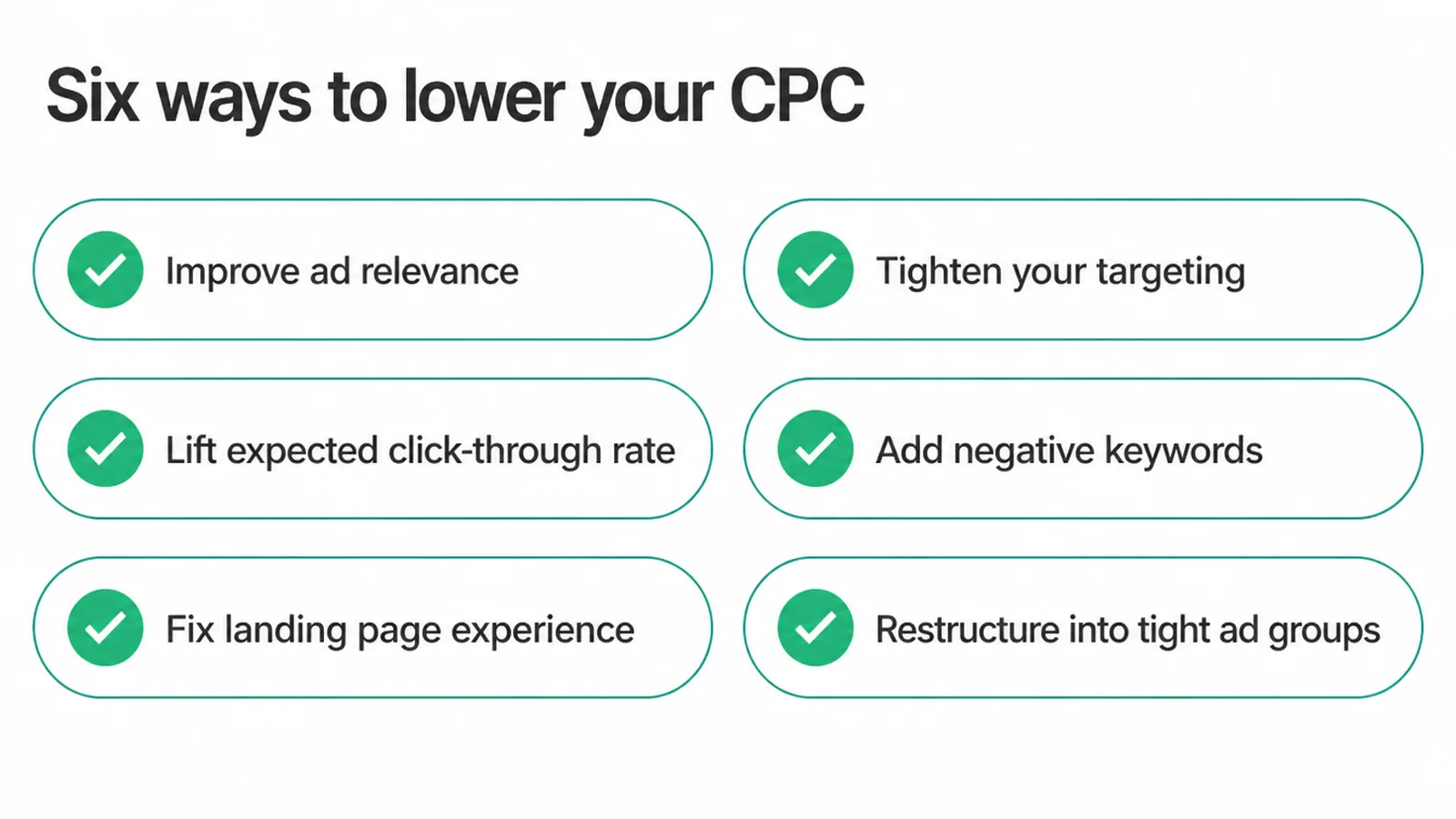 Checklist of six practical ways to lower your cost per click