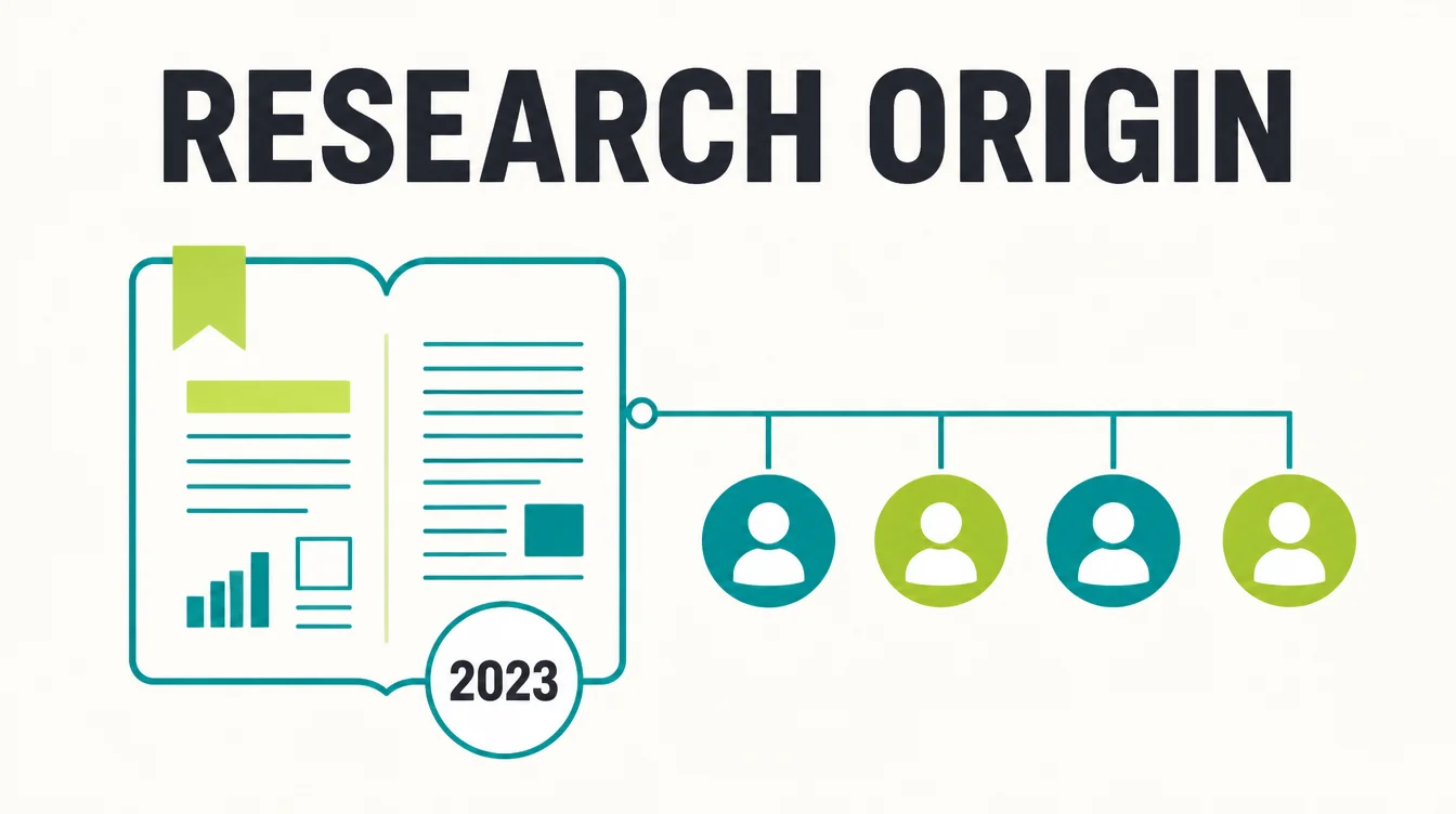 Infographic showing an academic paper icon dated 2023 connected to four researcher icons.
