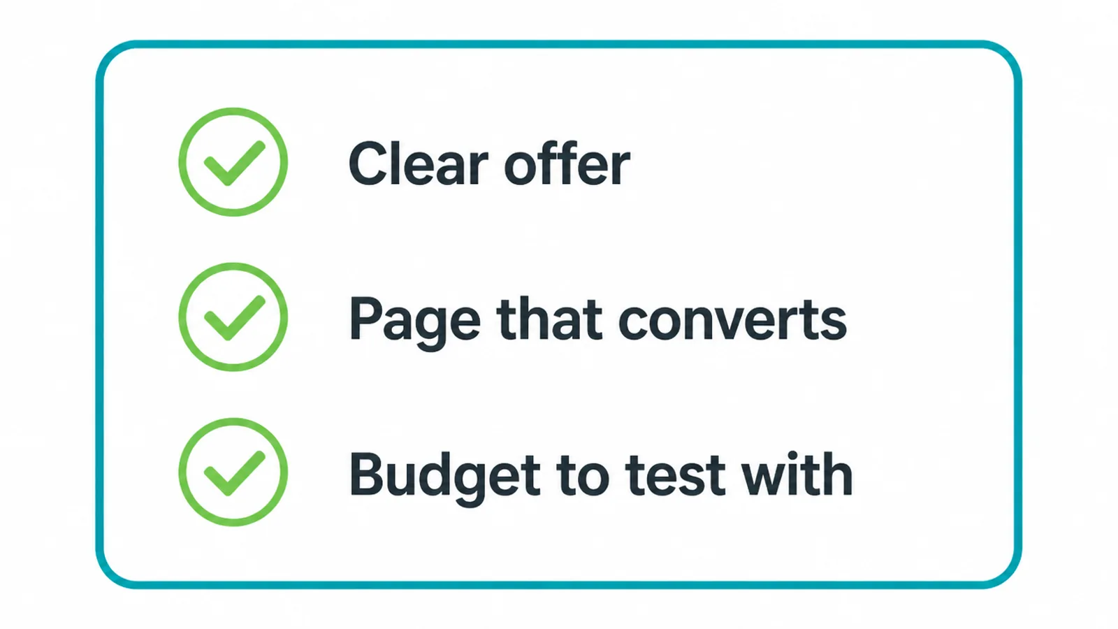 A checklist of three things a small business needs before running PPC: offer, page, and budget.