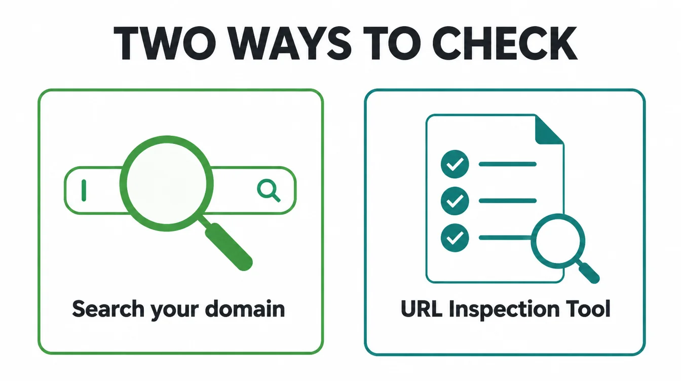 Two ways to check if a site is indexed, a site search and the URL Inspection Tool.