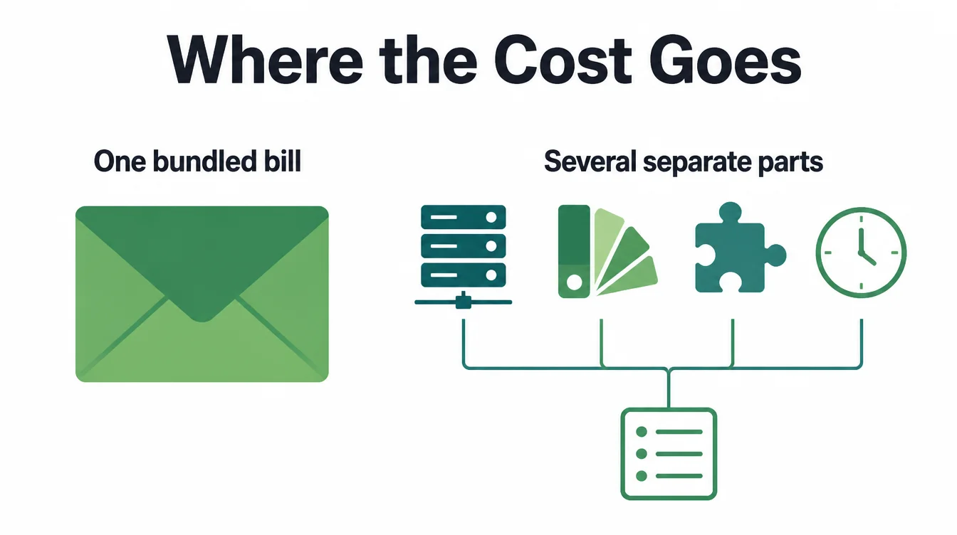 One bundled bill icon next to several separate cost icons feeding into a single list.