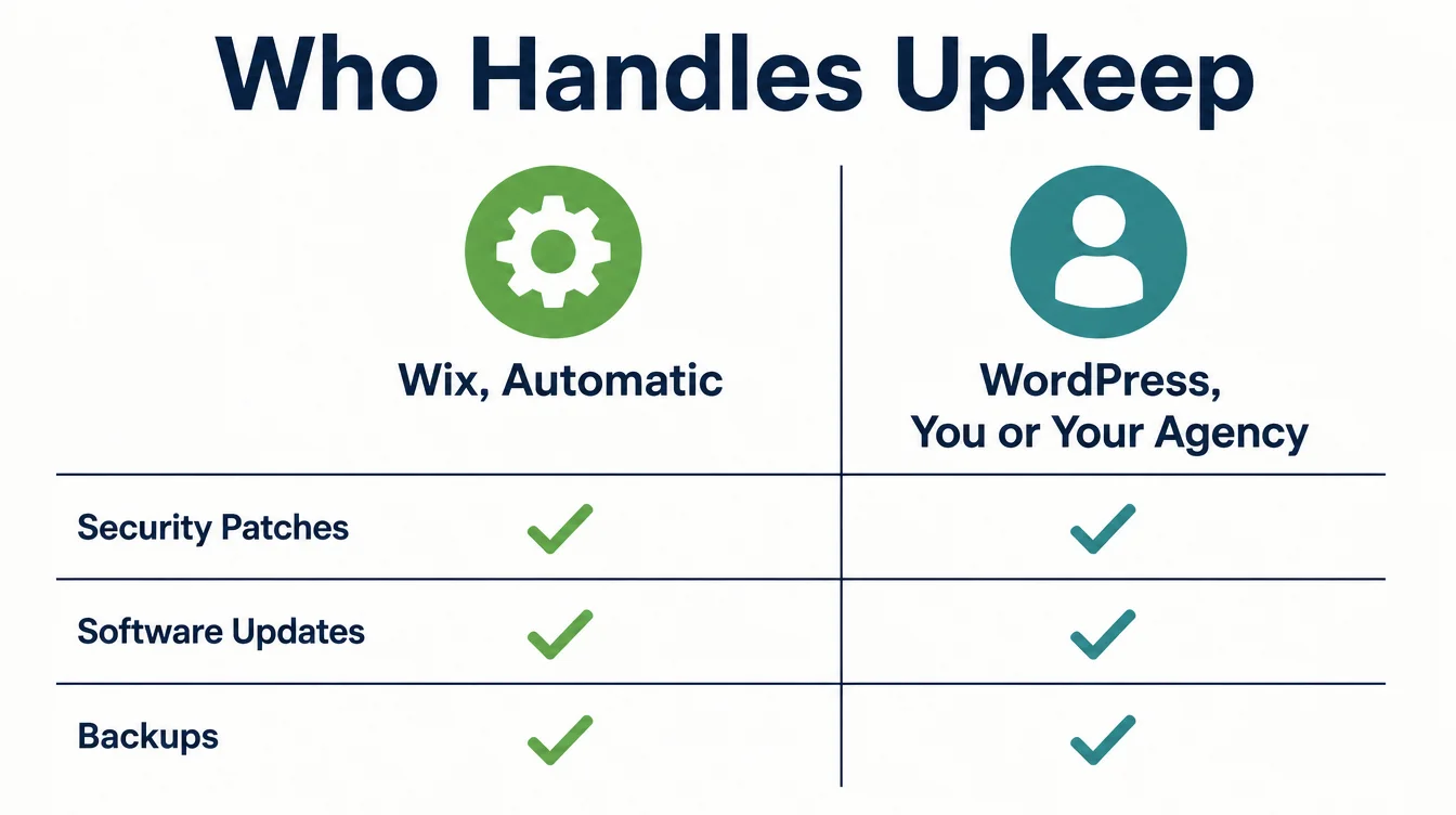 A table listing security patches, software updates, and backups