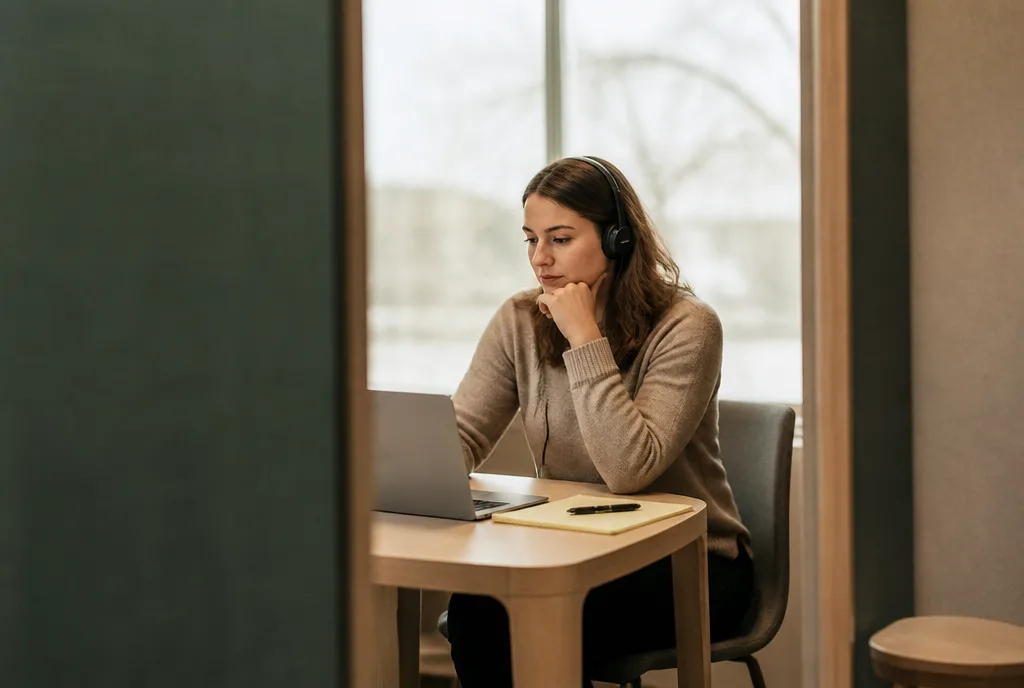 A confidential stakeholder interview being conducted in a quiet room