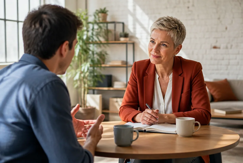 One-to-one coaching session across the studio table