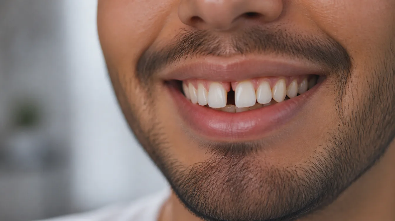 A gap between the front teeth before treatment