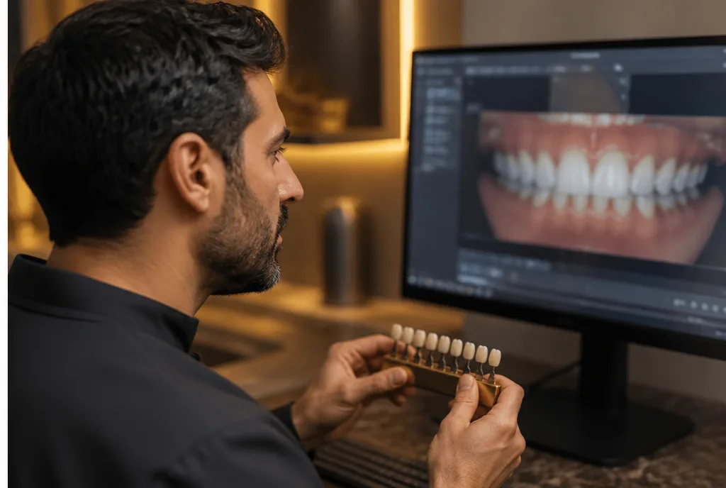 A Lumara clinician reviewing a digital smile design