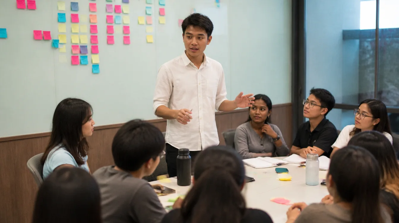 Kevin chairing a student council meeting in his second year.