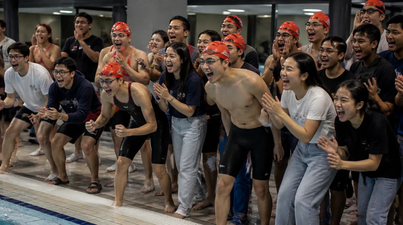 Swim relay team at the finish