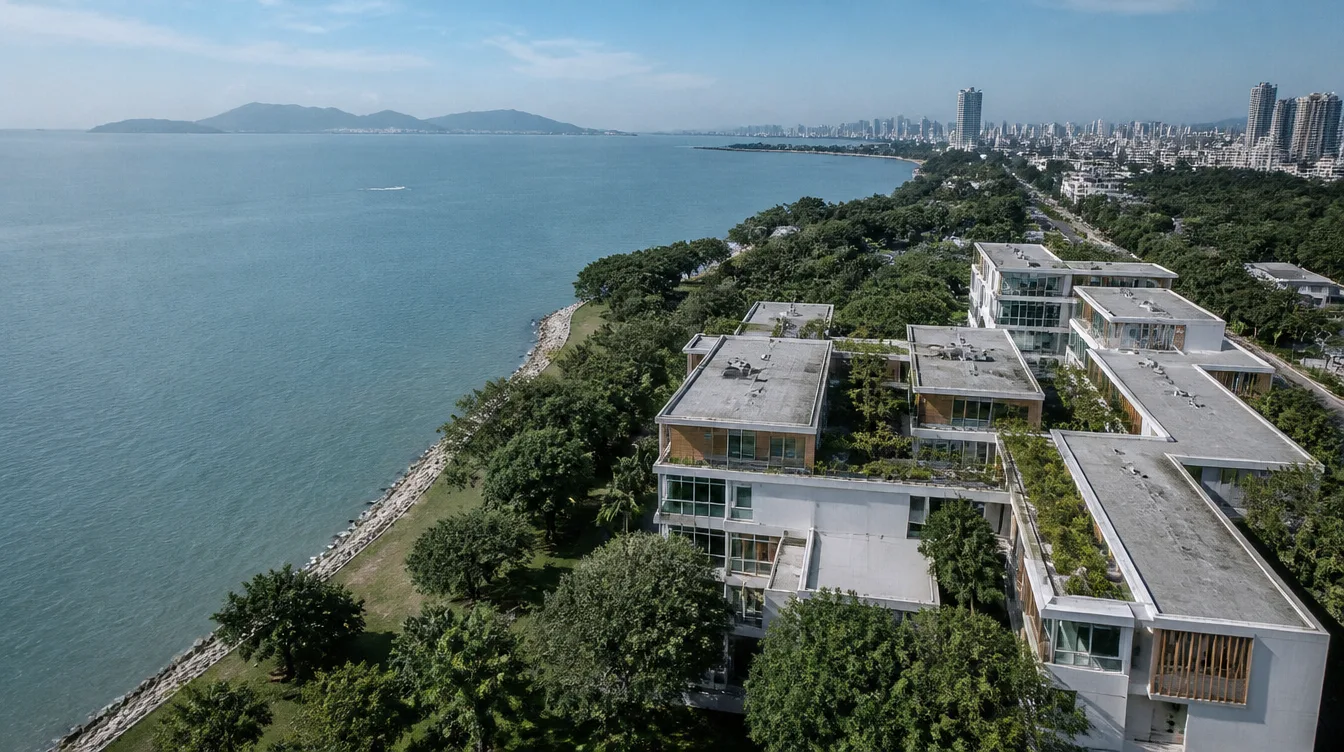 Aerial view of the Seafront Campus and coastline