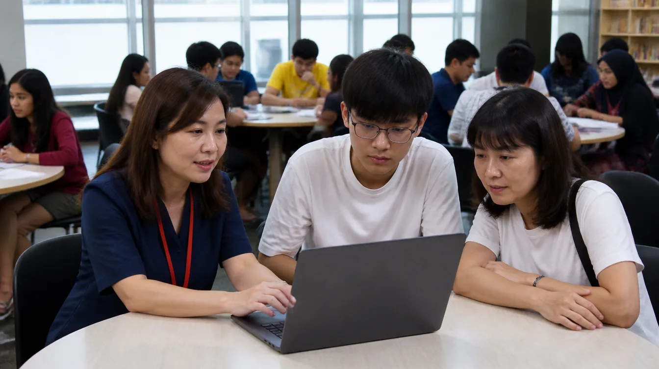 A counsellor walks a family through a scholarship application