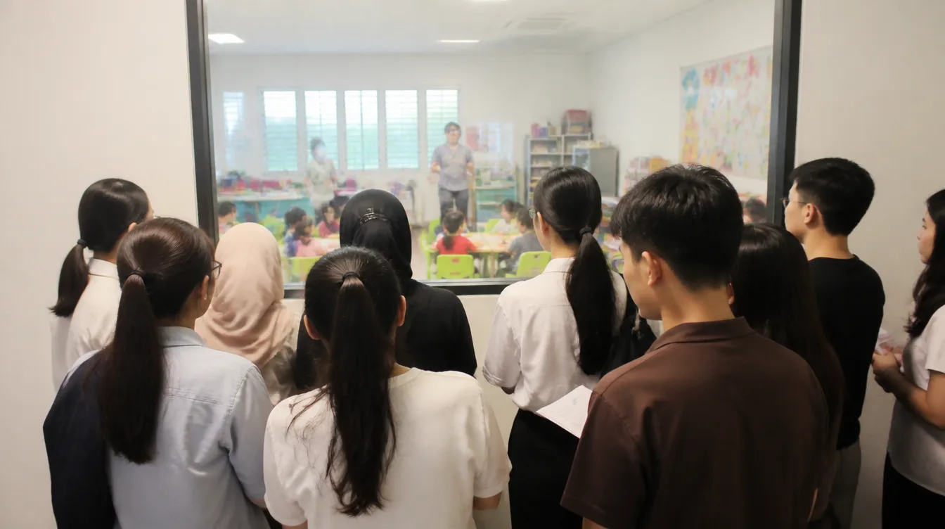 Trainees observe a community kindergarten