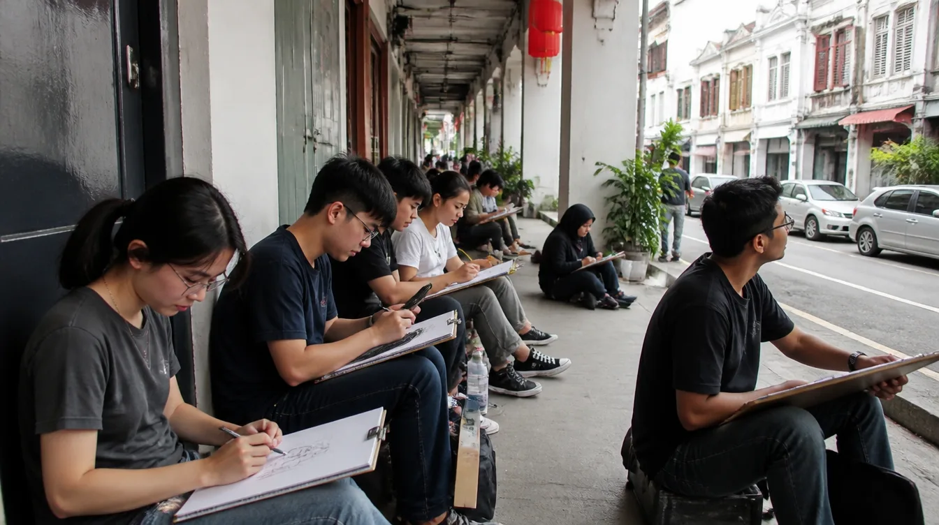 Arts students sketching heritage shophouses in George Town