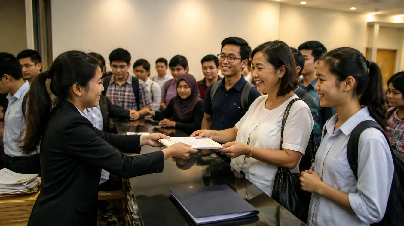 A family at the admissions counter
