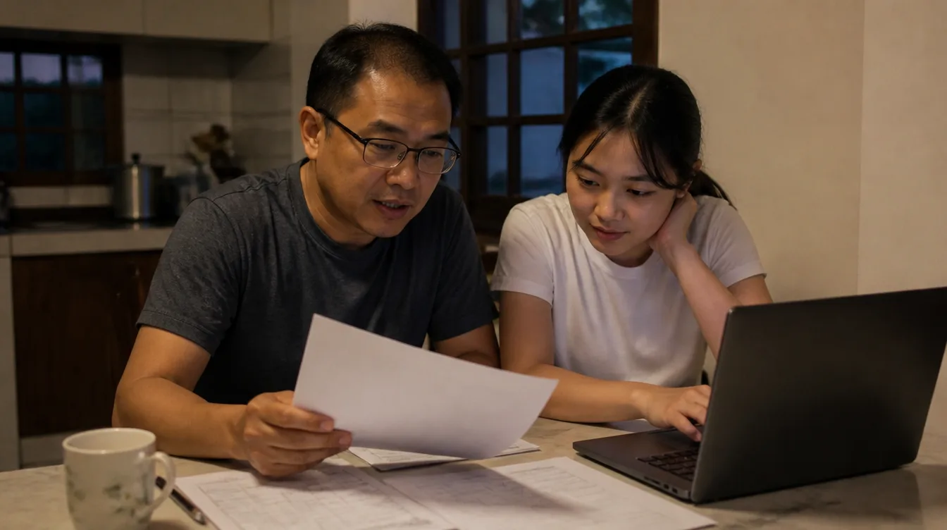 A family compares fees at home