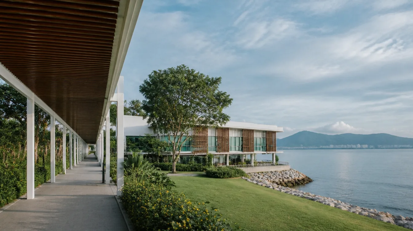 The seafront campus on a calm morning