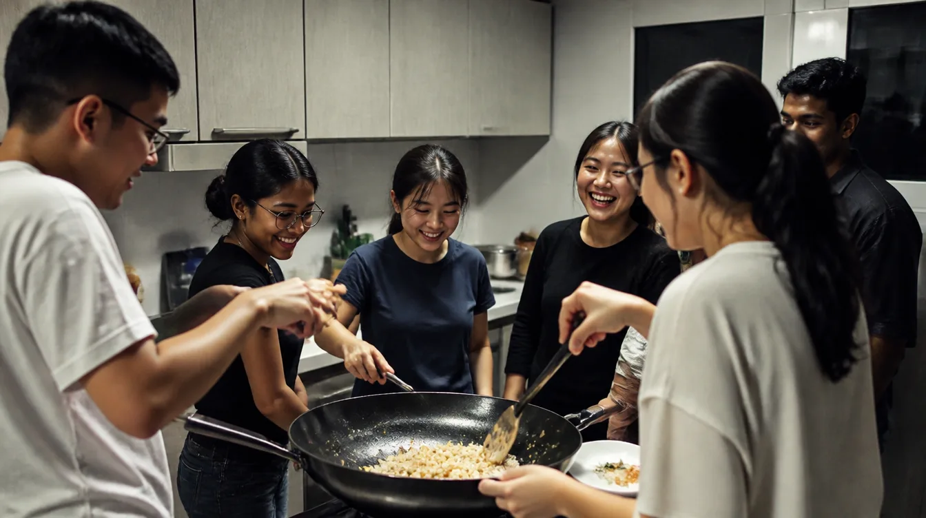 Cooking together at the residence
