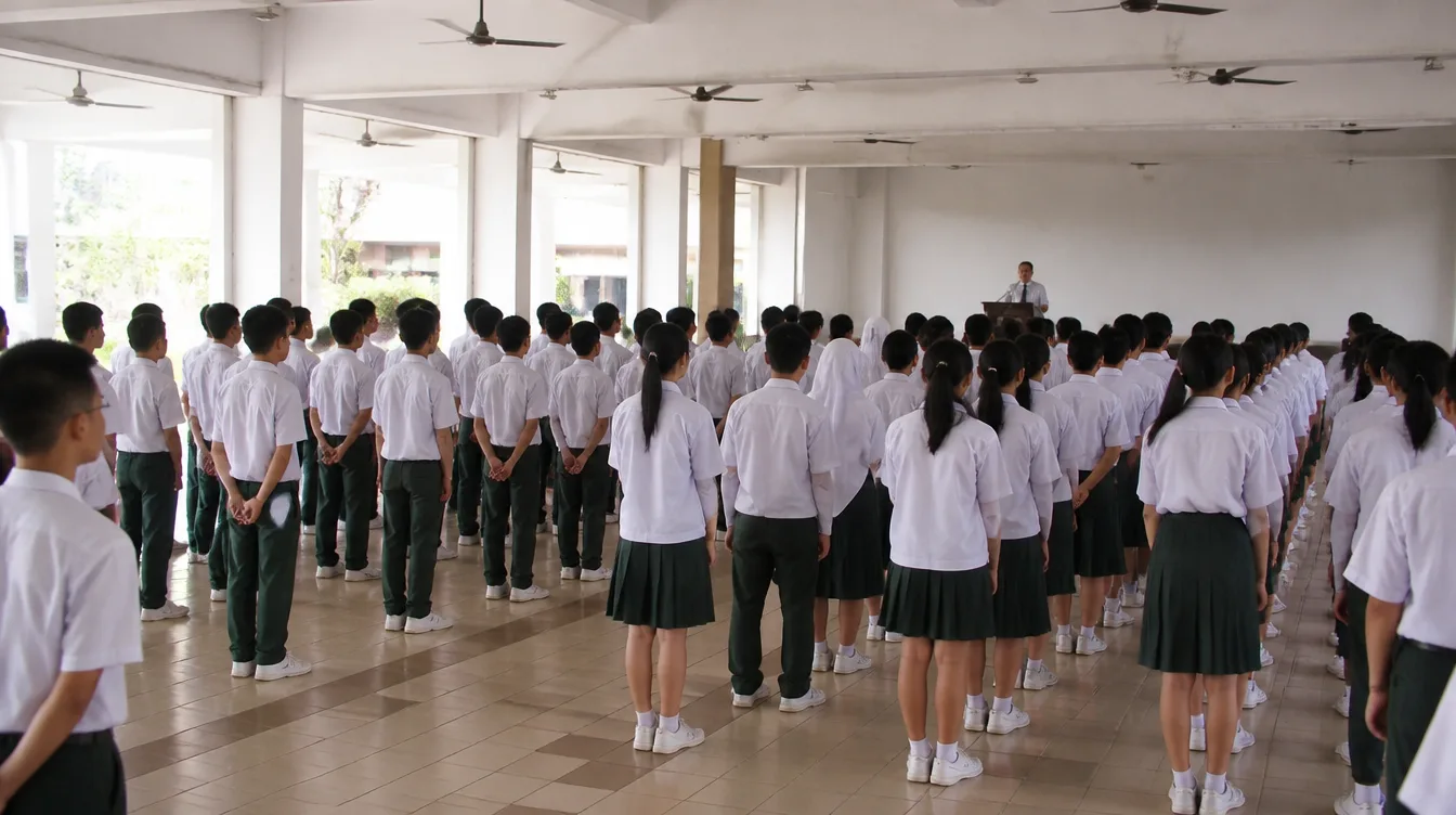 Morning assembly in the covered school hall