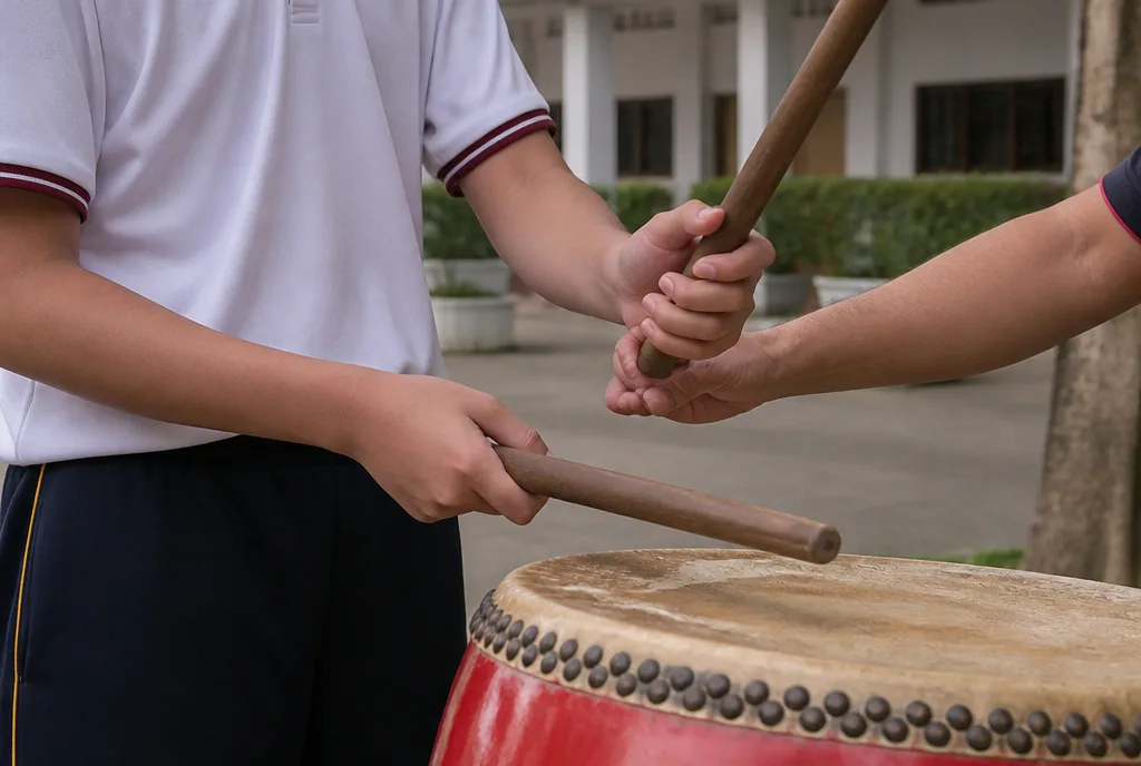 Mr Goh corrects a new member’s grip.