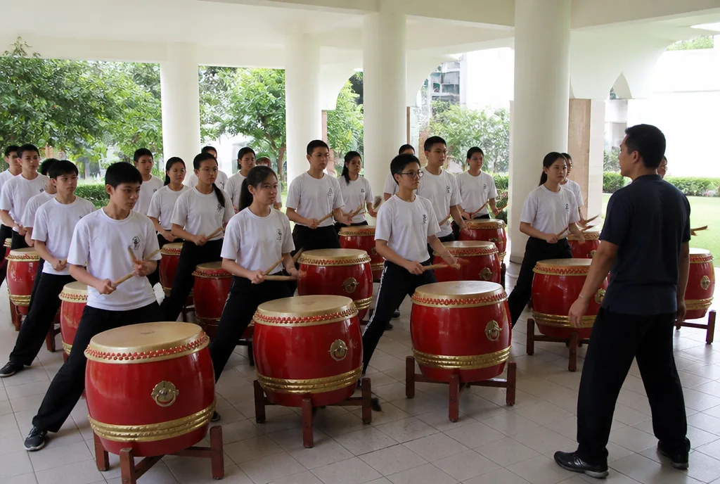 Afternoon rehearsal in the covered courtyard.