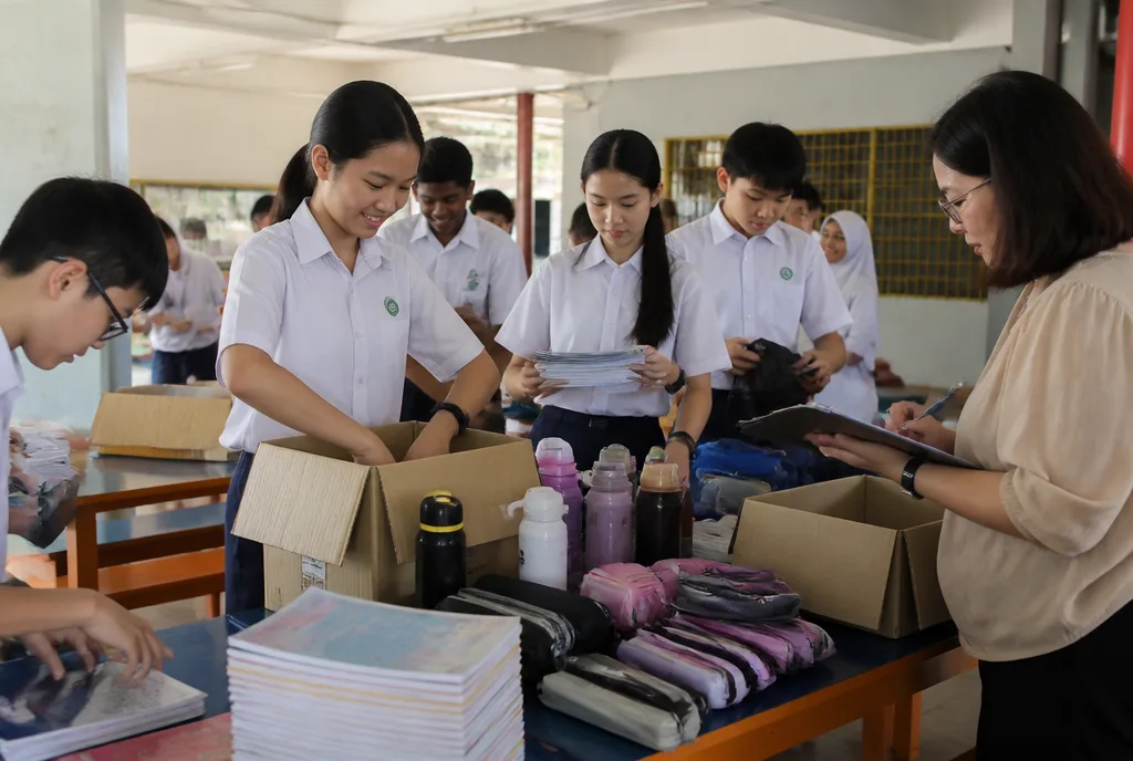 Interact Club members sort the first donations.