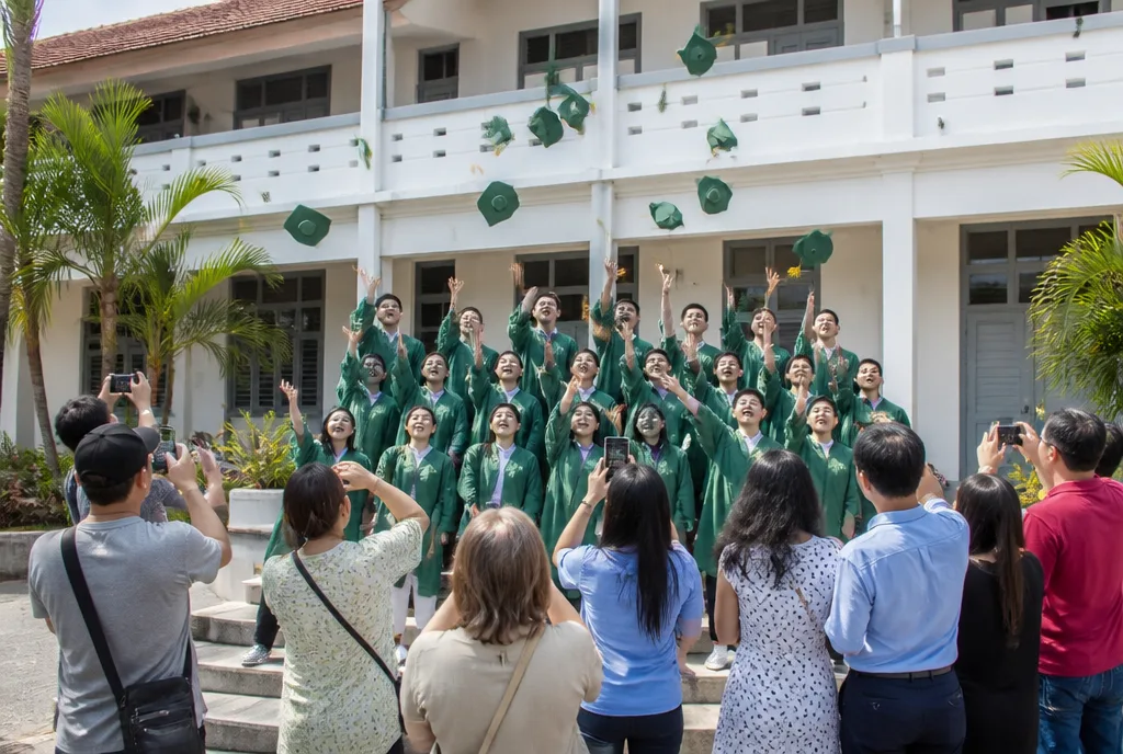 The Class of 2025 on the main steps after graduation last November.