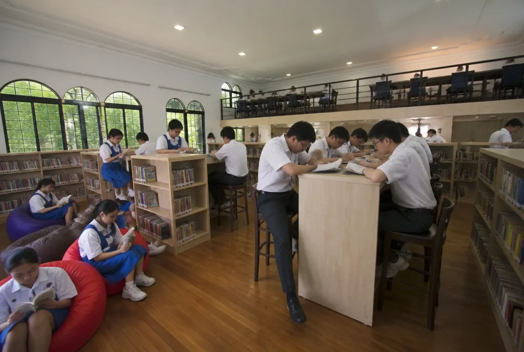 The refurbished library on its first day back.