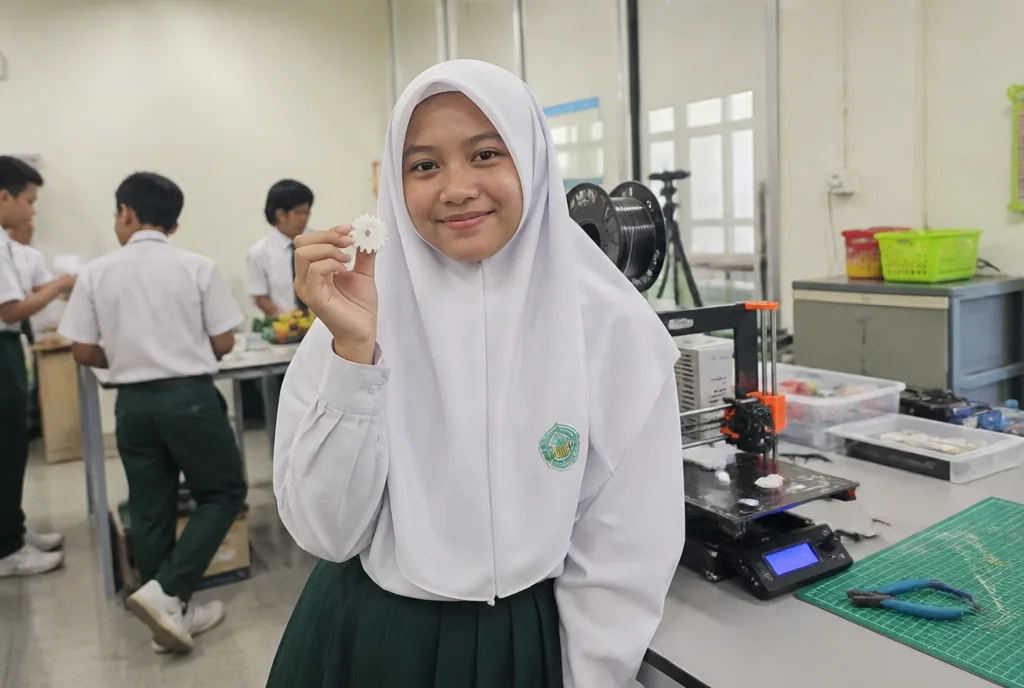 Aisyah Rahman with her first printed prototype.