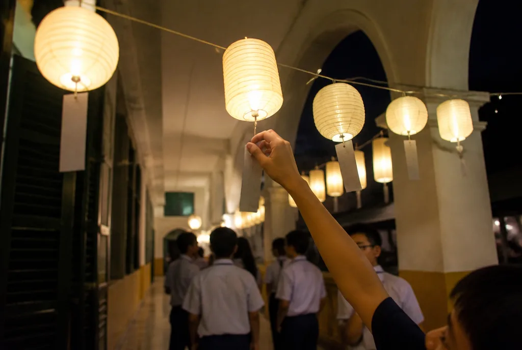 Lantern riddles along the Block A corridor.
